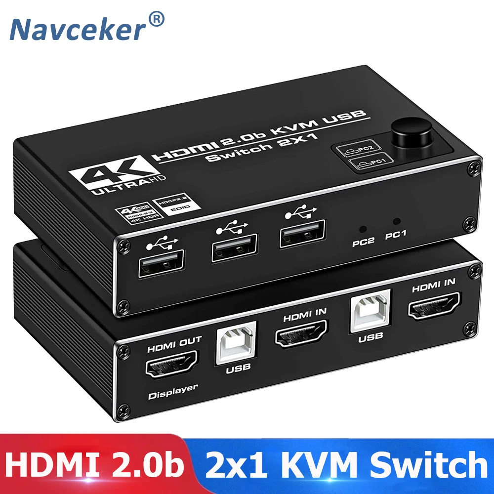 

Navceker KVM HDMI переключатель 1 монитор 2 в 1 выход DP KVM переключатель 2 порта 4K 60 Гц HDMI KVM переключатель совместный принтер клавиатура мышь 1080P