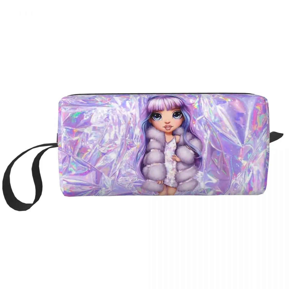 Sauce violeta alto arcoíris de viaje con bolsa de aseo de aluminio púrpura, organizador de cosméticos de maquillaje, estuche de Kit de almacenamiento de belleza para mujer
