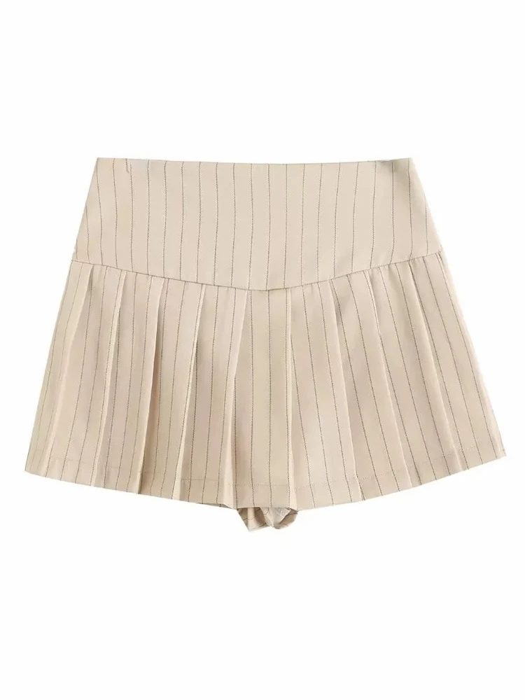 

Womens 2023 New Casual Striped Print Skirts Style Shorts Female High Waist Fashion Short Pants Chic Ladies Spring Pleated Shorts