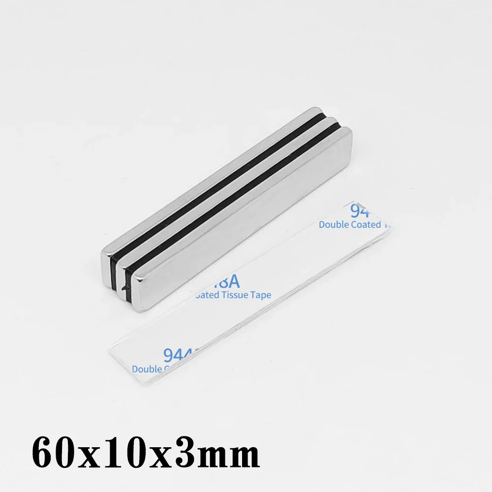 쿼드레이트 강력한 자석, 3M 자체 접착, 60x10x3 블록 네오디뮴 자석, 60x10x3mm