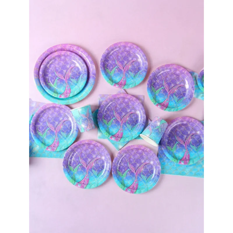 3pcs，Mermaid series dinner plate shell paper plate entertainment party birthday party theme tableware