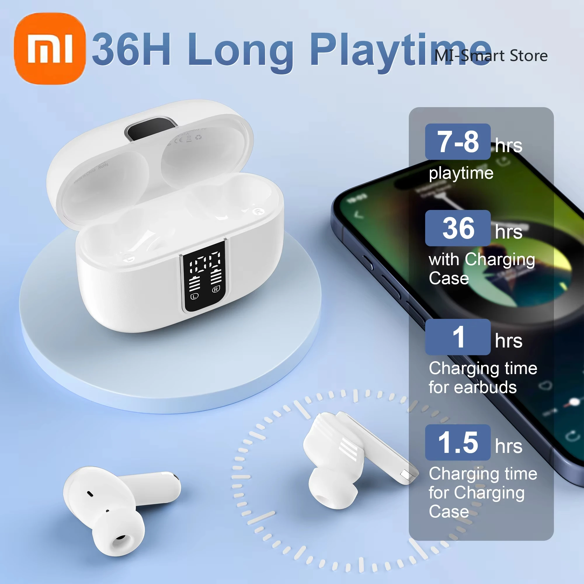 Xiaomi Wireless Bluetooth Earphones Comfortable Wear Digital Display Screen Zero Delay Gaming Earphones In ear Headphones
