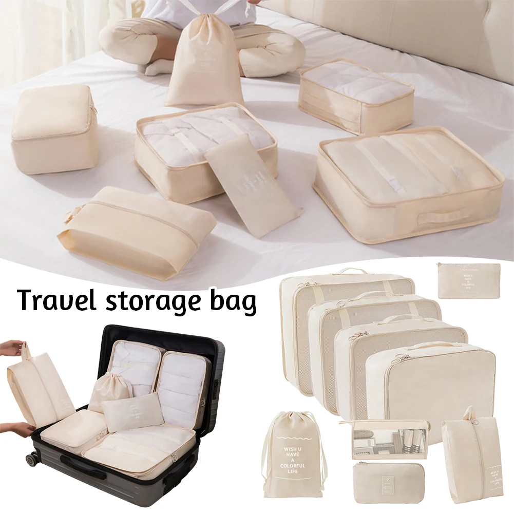 

9pcs Fashion Travel Storage Bag Set Large Capacity Travel Finishing Bag For Camping
