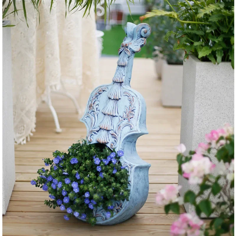 Fioriera per violino in stile europeo Vaso da fiori artistico per balcone e giardino Decorazione unica per bonsai da patio, decorazione paesaggistica per terrazza - immagine 5
