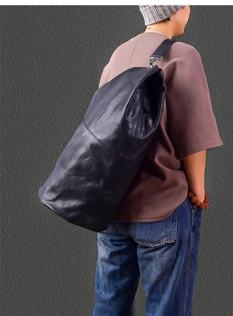 PNDME Mode-Organizer Designer handgefertigte personalisierte echtes Leder Herren schwarzer Rucksack multifunktionale Umhängetasche – Detail 2