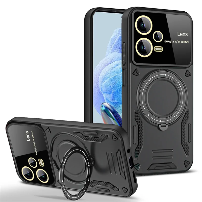 Magsafe Magnetic Wireless Charging Armor Case with Ring Stand and Bumper Protection