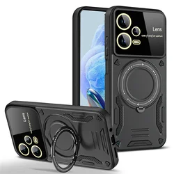 Magsafe Magnetic Wireless Charging Armor Case with Ring Stand and Bumper Protection for Poco X5 (Black)