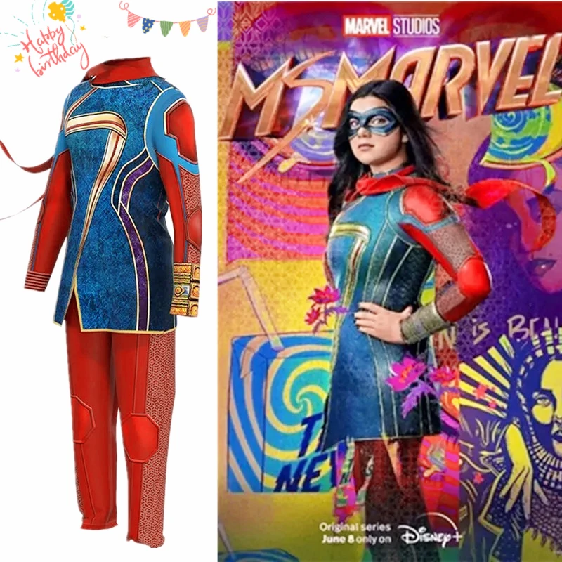 

2024 New Movies Ms. Marvel Cosplay Costume Girls Children Captain Marvel Women Adult Birthday Carnival Halloween Dresses Gifts