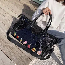 

YILIAN Sequins large capacity travelling bag women's short haul duffel bag men's and women's shoes gym bag portable cross bag