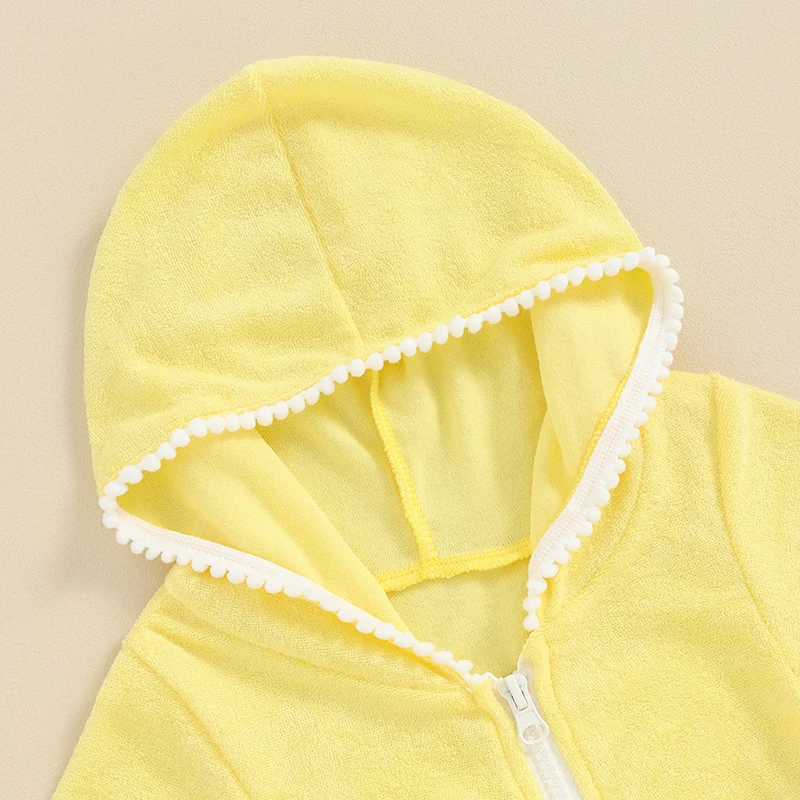 Pudcoco Toddler Girl Swim Cover Up Dress Short Long Sleeve Zip Up Hooded Bating Towel Beachwear Terry Bathrobe Swimwear 1-8T