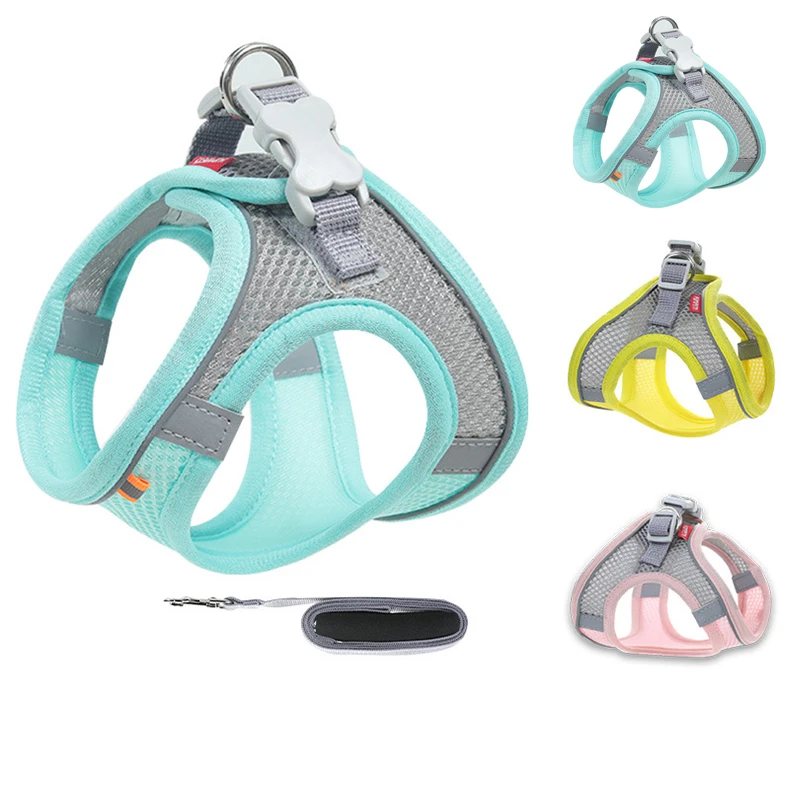 Breathable Puppy Mesh Harness with Leash Pet Adjustable Reflective Vest Soft Padded Small Dogs Cats Harness Walking Lead Leash Dog Collars hot