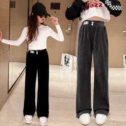 Children's Pants 2024 Spring Autumn Teen Girls Wide Leg Pants Kids Clothing Casual Loose Girls Chenille Trousers