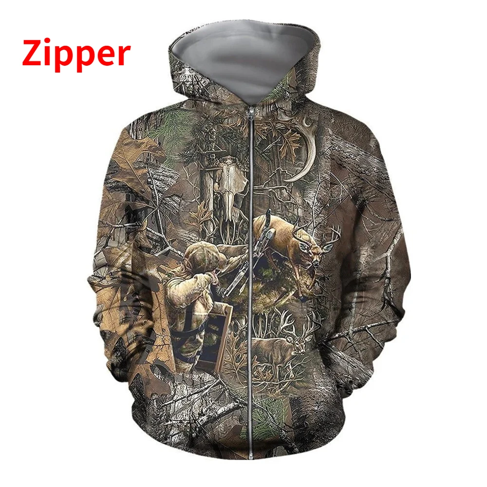 HX Fashion Animals Sweatshirt Hunting Elk 3D Printed Sweatshirts Hoodies Zipper Coats Casual Streetwear S-7XL Dropshipping