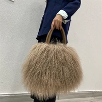 Factory Wholesale New Fashion Design Luxury Real Mongolian Lamb Fur Bag Sheep Fur Shoulder Bag 1