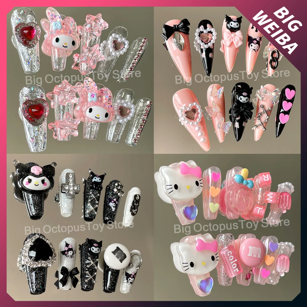 Diy Kawaii Sanrios Hello Kitty Nails Mymelody Kuromi Cinnamoroll Nail