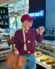 2024 Female Casual Cardigan Sweater Coat 2 Pockets Wine Red Solid Metal Button Knitted Sweater Woman Autumn Trends Street