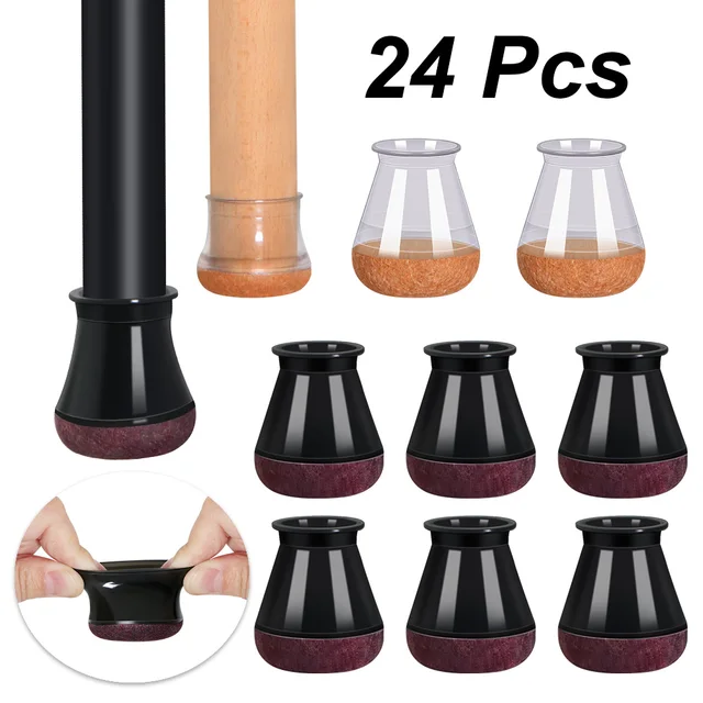 24 protectores para patas de sillas redondas, fieltro con silicona para patas de sillas, protectores para patas de muebles, antirrayaduras, protegen el suelo y reducen el ruido, negro Tamaño: 14-20 mm