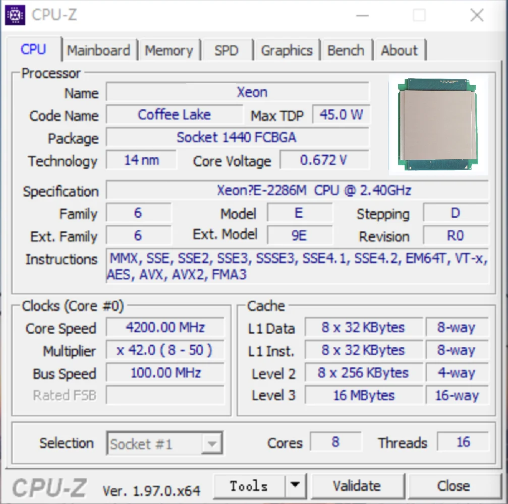 PC DIY  CPU XEON E-2286M SRFCZ Ŀ ũ 8C 16T 2.4GHz 45W ũž LGA1151 μ