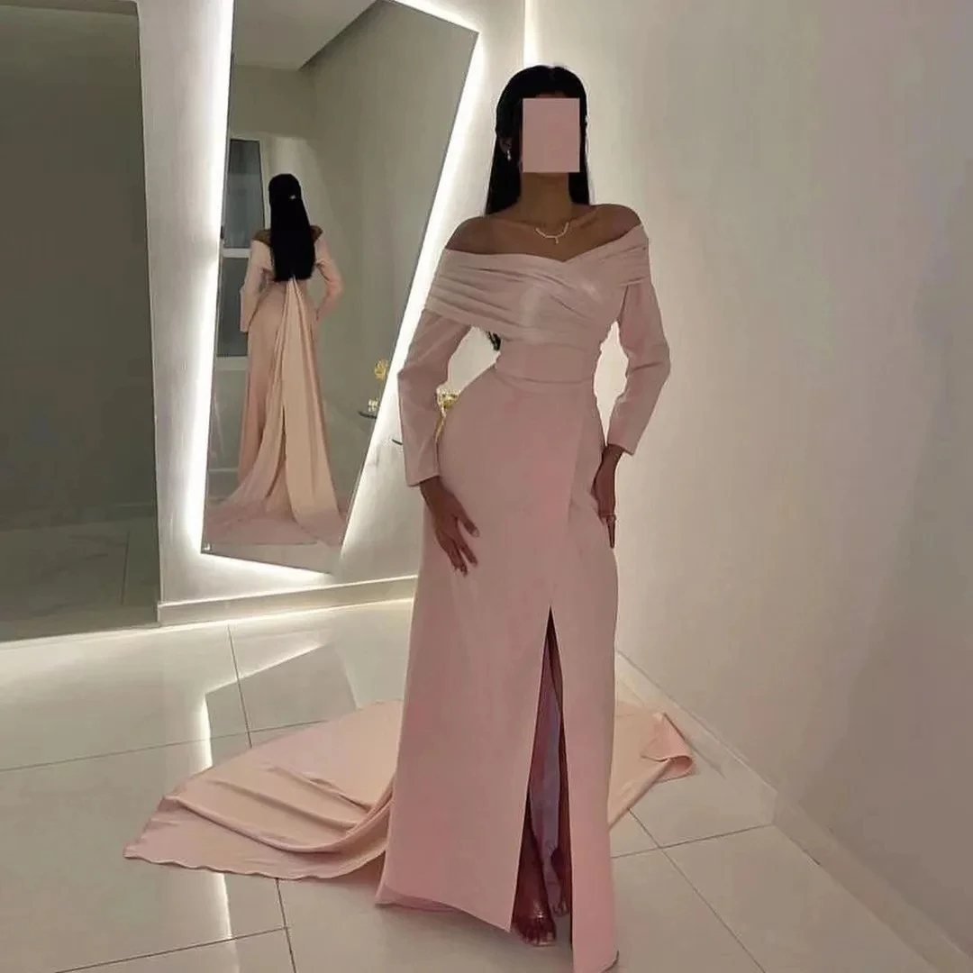 

Scoggins Saudi Arabia Women Wear Long Sleeves Prom Dresses Side Slit Party Evening Gowns Flutters Vestidos Elegantes Para As Mul
