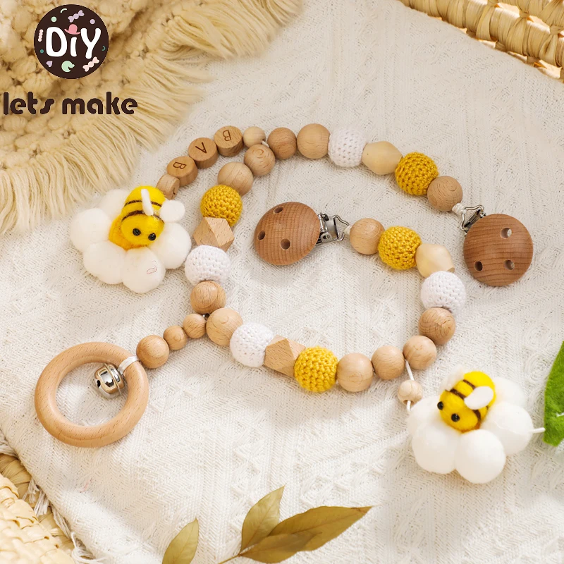 

Let's Make Wooden Teether Baby Gym Stroller Hanging Pendant Toy Bee Shape Crochet Bead Bracelet Newborn Crib Mobile Rattle Toys