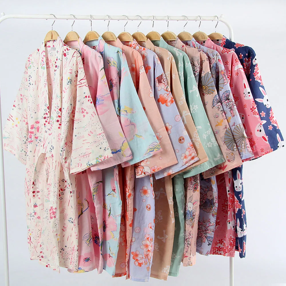 

Cotton Robe Long Kimono Japanese Traditional Pajamas Women Night Gown Sleepwear Yukata Comfortable Bathrobe Home Dress