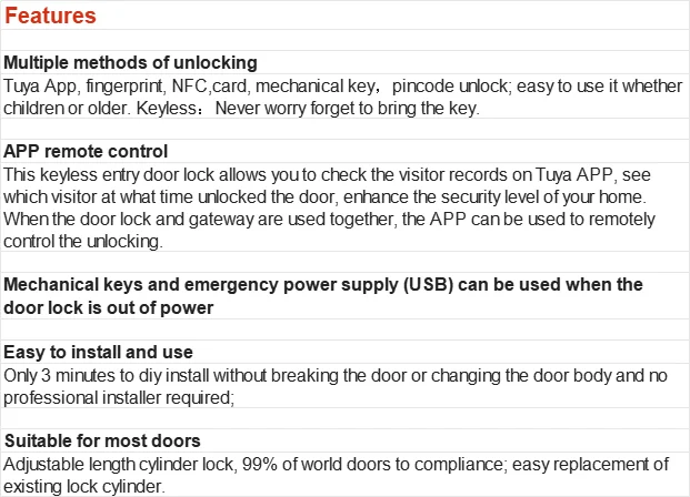 Tuya APP Fingerprint Cylinder Smart Door Lock Electronic Digital RFID Keypad Cod