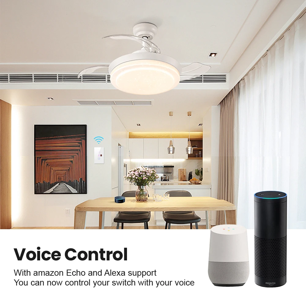 AVATTO Tuya Wifi Fan Light Switch Smart Ceiling Fan Lamp Switch Various Speed Voice Controlled by Alexa Google Home