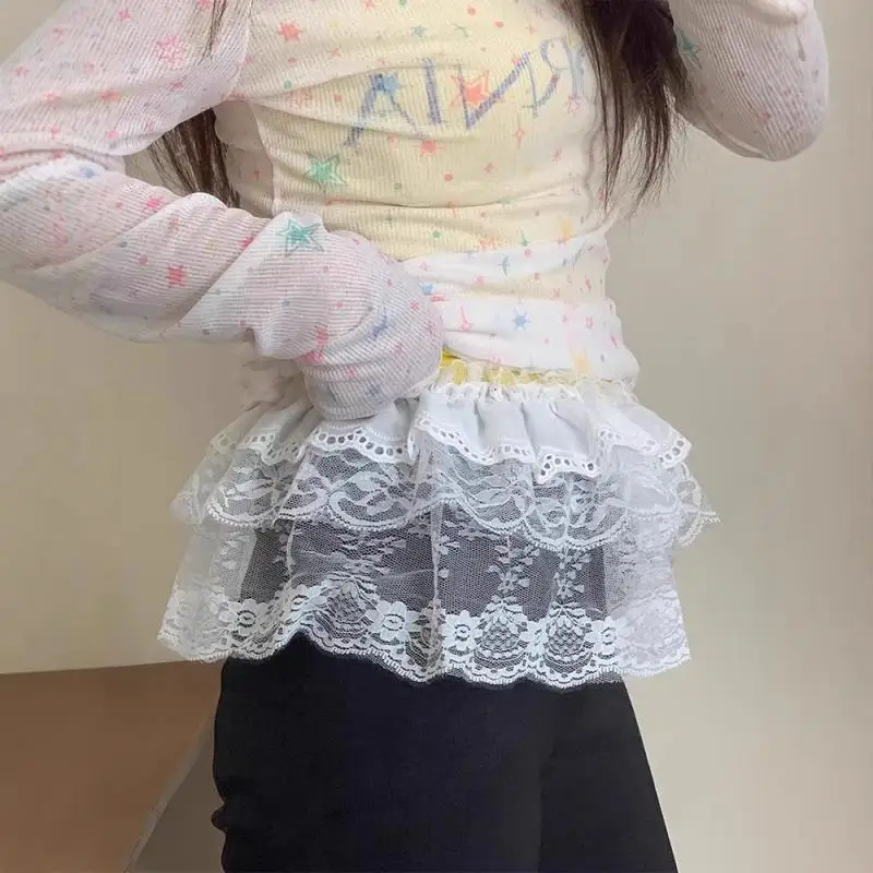 Mode Spitze Unregelmäßigen Rock Vorhang Weiße Blumen Spitze Mesh Halbkörper Rock Frauen Sommer Böden Jeans Dekorative Saum