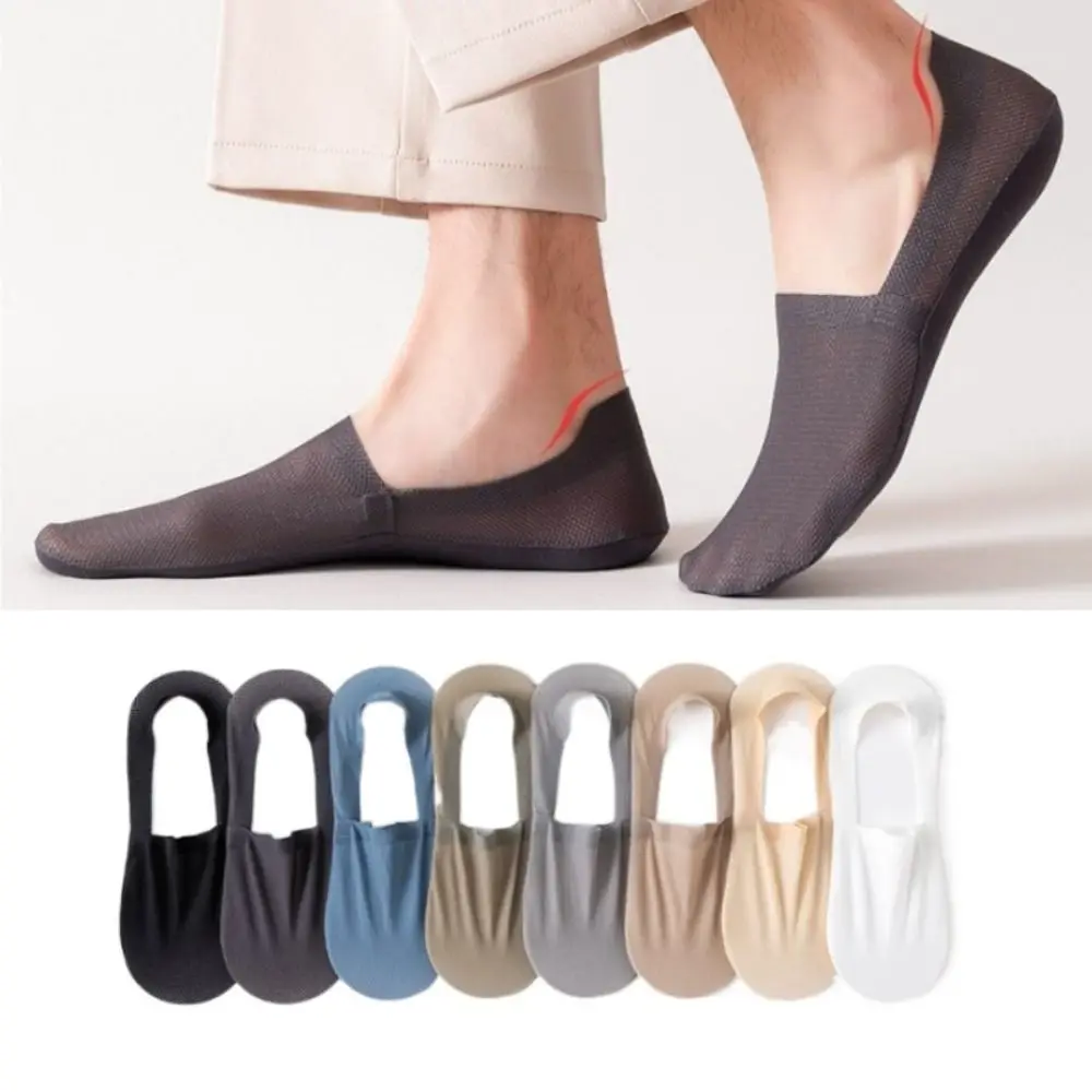 

1pair Ultra-thin Men Boat Socks Comfortable Non-slip Mesh Invisible Sock Breathable Solid Color Low Cut Sock Men