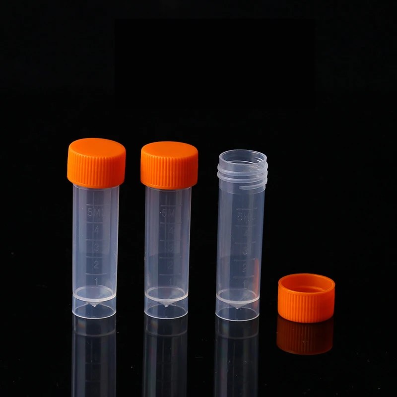 5mL laboratory Tube Freezing Tubes Pipe With Screw Cryopreserved And Calibration Frosted , 100pcs
