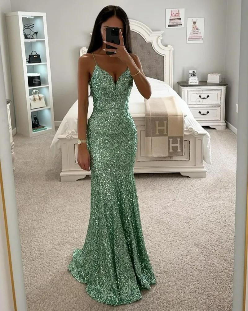 

New Sequined Evening Dress for Women 2024 New Elegant Sparkle Formal Party Gowns Spring Slim Fit Prom Dresses Vestido Noche
