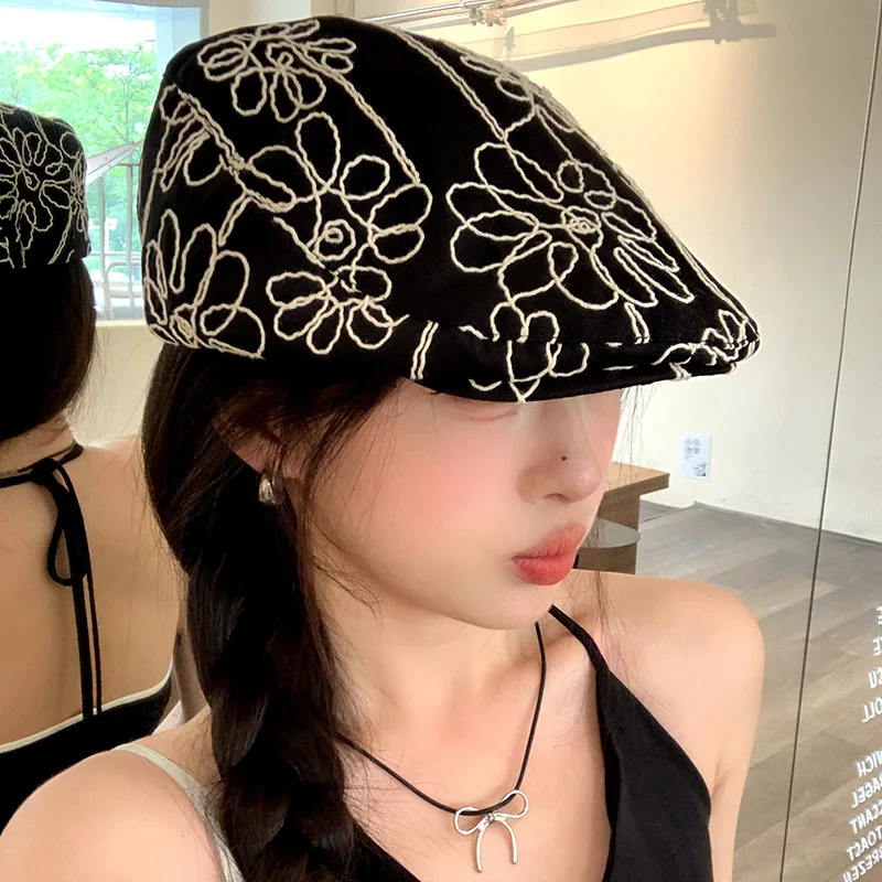 Newsboy Cap Women's Twill Cotton Eight Panel Hat Women's Baker ladies Caps Retro Big Large Hats girls Boina Black Beret