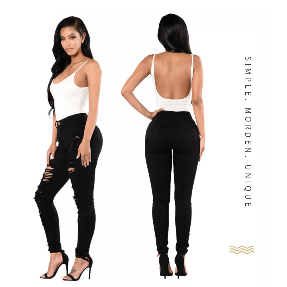 Dames jeans denim multicolour met distressed details_voghion.com