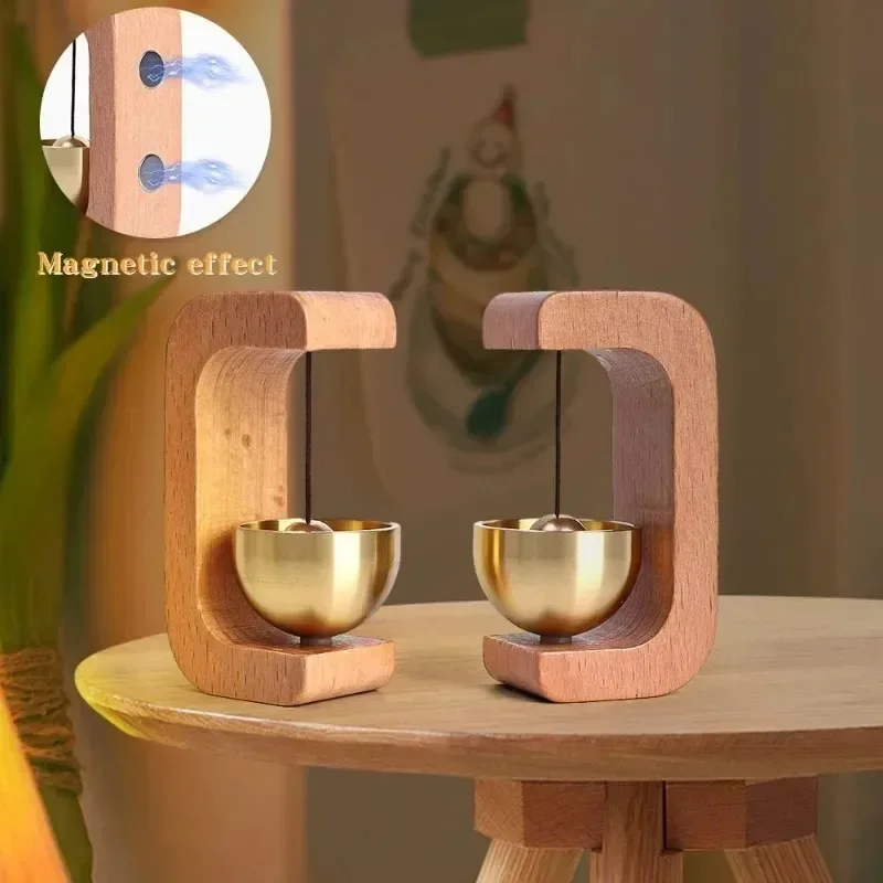 Magnetic Brass Doorbell Wireless Doorbells Solid Wooden Wind Chimes Entrance Door Bells Hanging Pendants Home Decoration Gifts 2