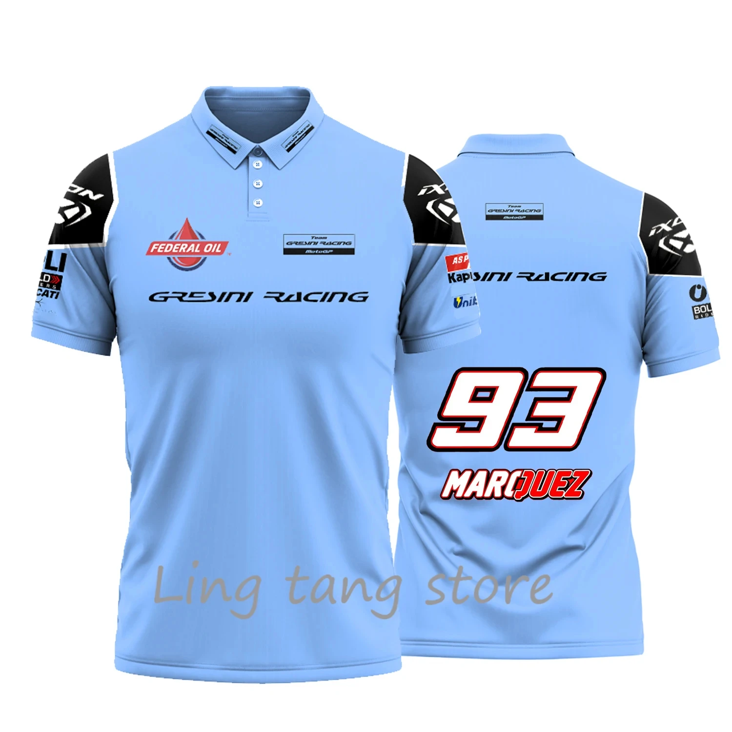 Description Picture 2 of item2024 New Men's and Women's Summer Fashion Extreme Sports Blue 93 Marquis Gresini Racing Polo Motorcycle Race Short Sleeves