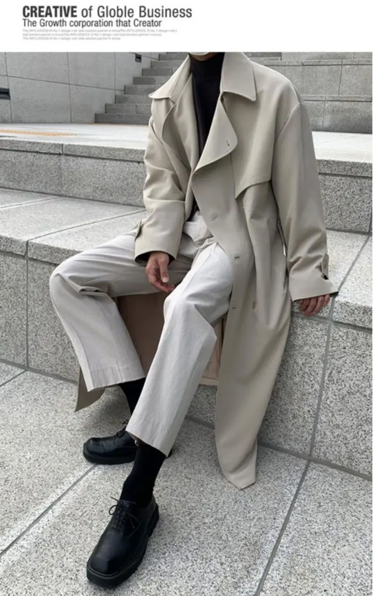 Description Picture 2 of itemAutumn Winter Mid-length Over-the-knee Windbreaker Men's Loose High Street Personality Casual Windbreakers Jackets Male Clothes