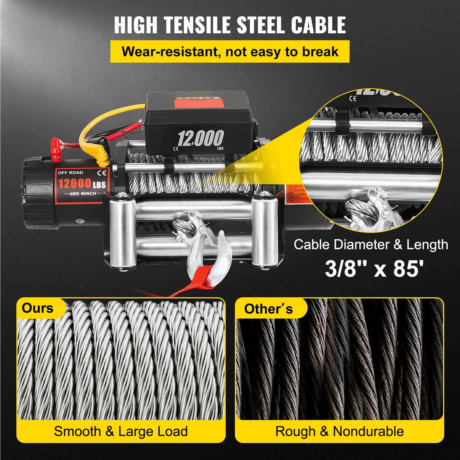 SucceBuy 12000LBS Electric Winch with 85ft Durable Steel Cable Recovery Off Road Winch for Towing ATV SUV Boat Truck Trailer