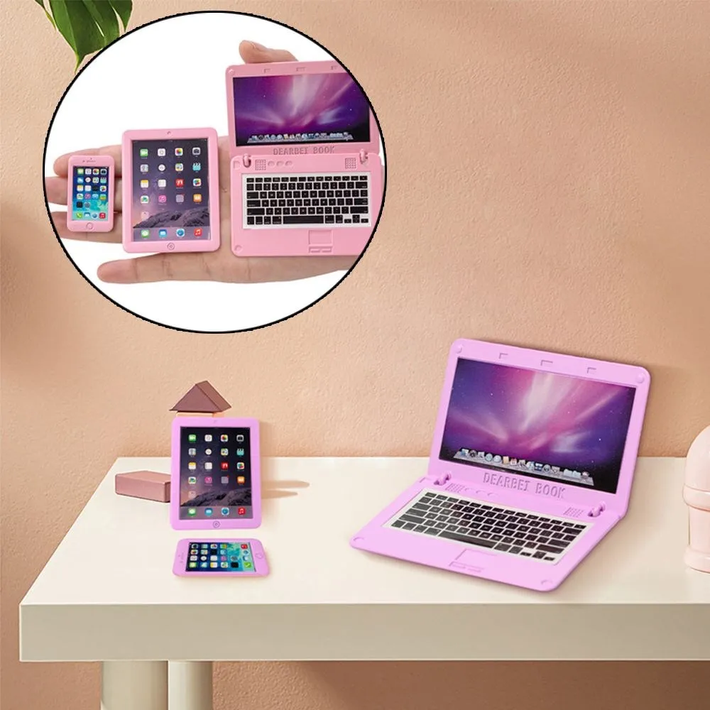 Mini Phone Mobile Laptop For 1/12 1/8 Bjd Doll Barbies Blyth Licca Doll Charm Phone Notebook For House Diy Accessories doll accessories