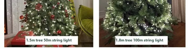 Albero di Natale con telecomando, 100 metri, luci a LED verde scuro, filo di rame, luci a forma di ratto_voghion.com