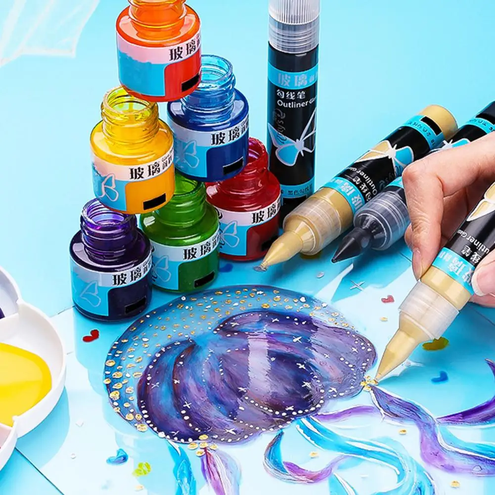 20ml Safe Healthy Glass Paint Vibrant Color Siliceous Glass-Color Paint Wine Bottle Ceramic Glass Pigment Student Art Supplies