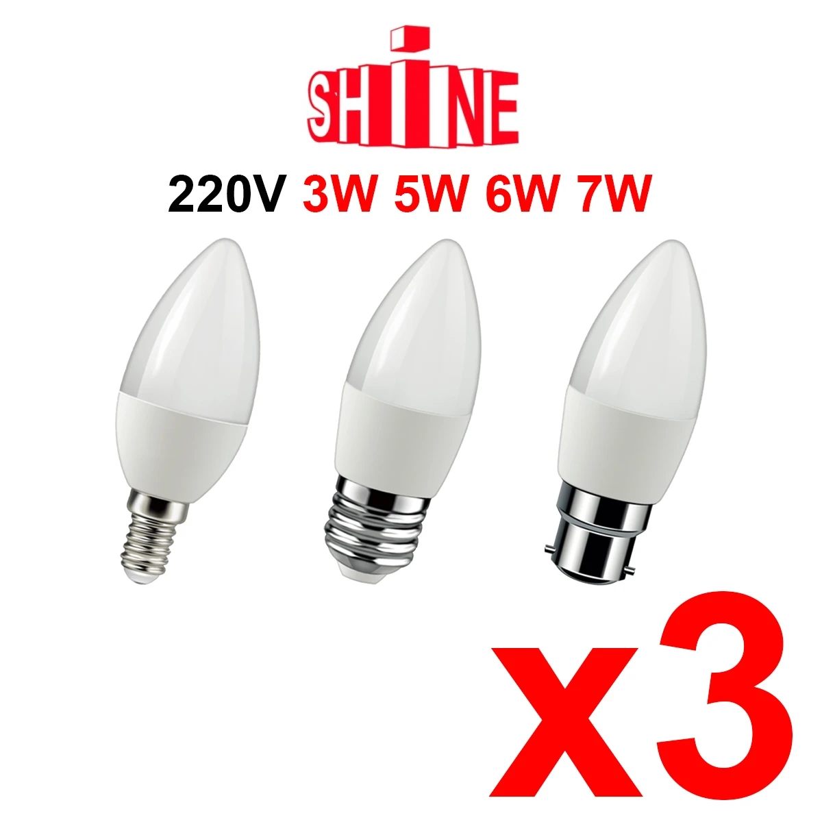 3PCS Led Candle Bulb C37 3W 5W 6W 7W E14 220v-240v 3000K 4000K  6000k Energy saving of super bright