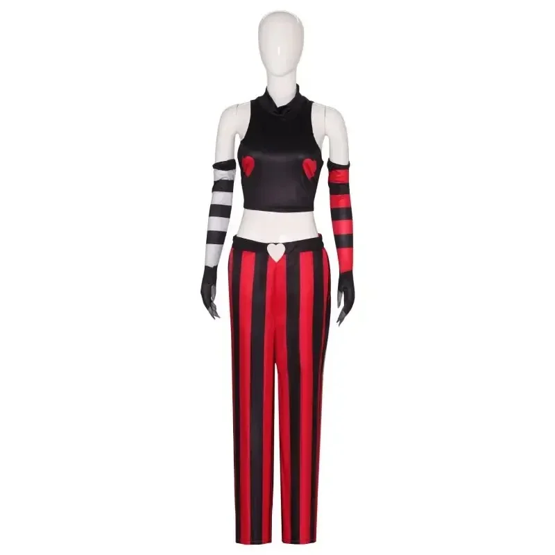 Anime Hazbin Velvet Cosplay Costume Adult Women Fashion Sexy Red Black Stripes Halloween Uniform Party Outfit