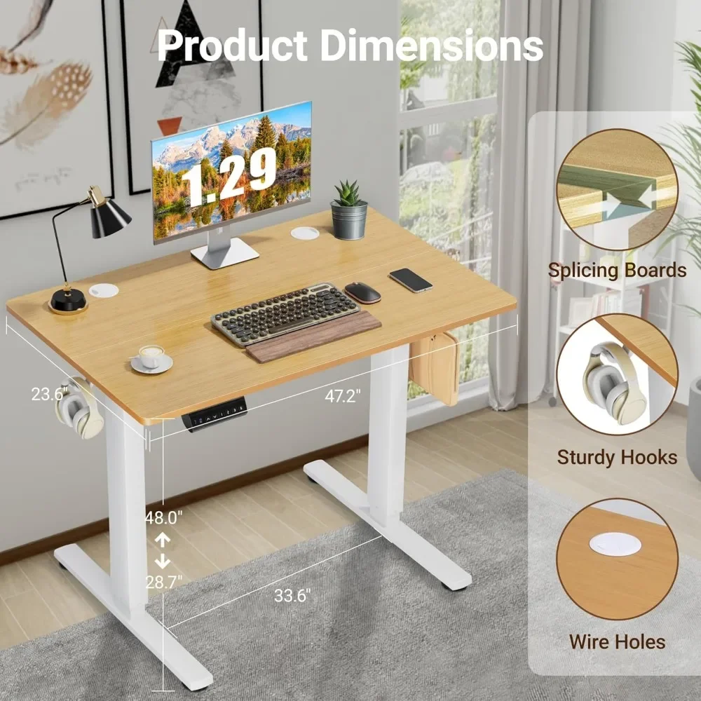 New2025-Electric Adjustable Height Standing Desk - 40 x 24 inch Sit to Stand Up Desk with Splice Board, Rising Home Office Compu