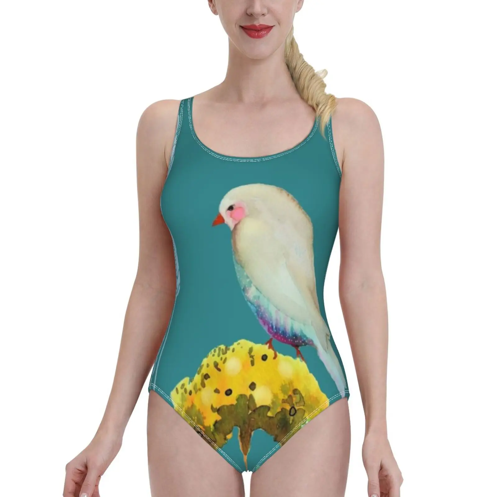 

En Chemin Women Swimsuit One Piece Backless Swimwear Sexy Beach Wear Summer Bathing Suits Bird Flower Zen Modern Colorful