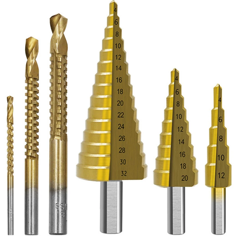 6Pcs Step Drill Bit Saw Drill Bit Set Titanium Milling Cutter 4 12 4 20