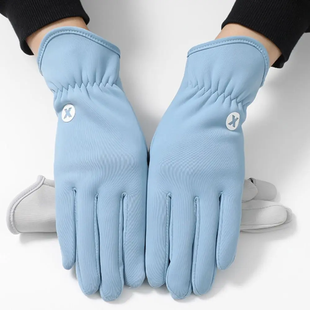 

Autumn Winter Thicken Warm Cycling Mittens Women Touch Screen Five Finger Driving Gloves Solid Color Windproof Plush Mittens