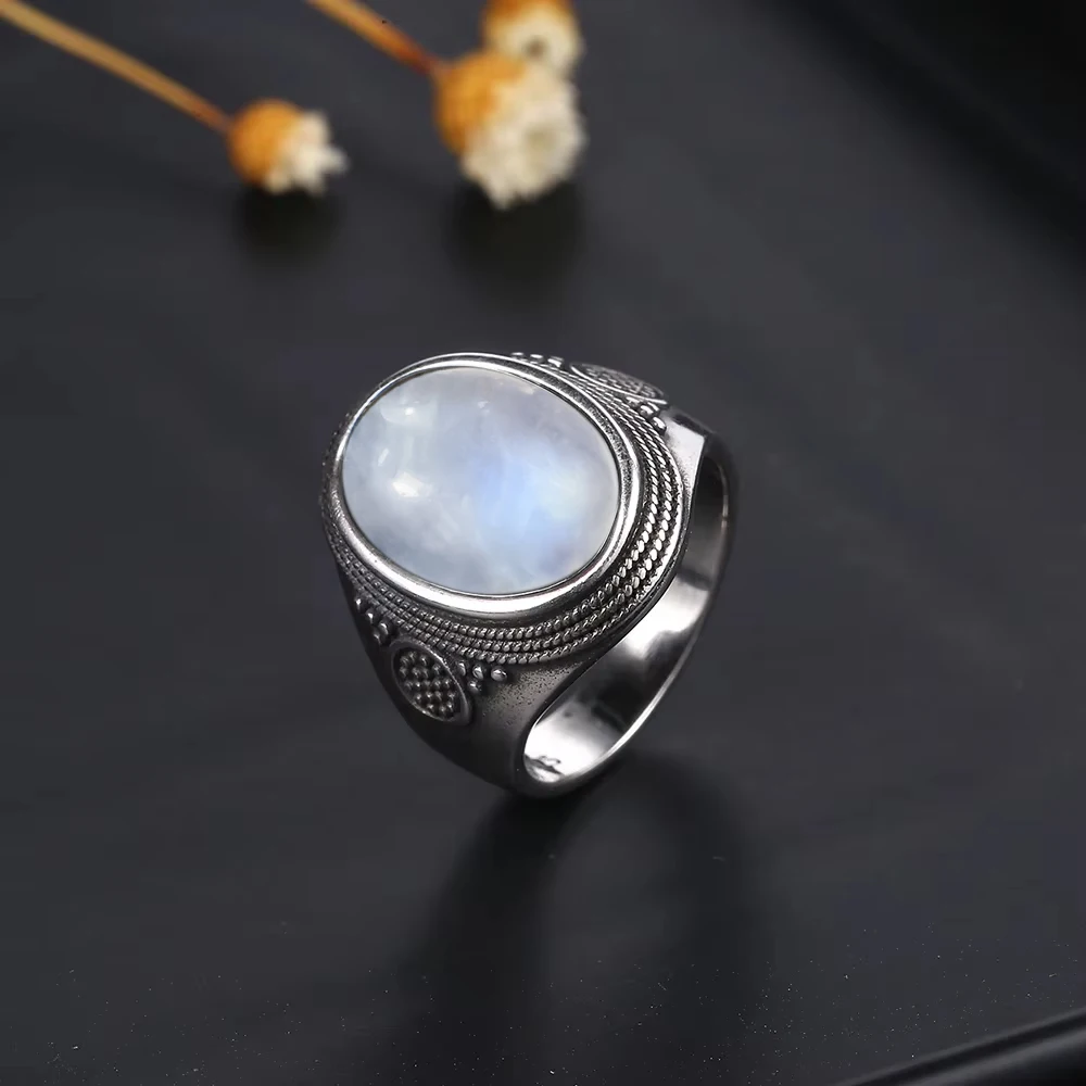 Moonheld Promise - Oval Moonstone Silver Ring 6