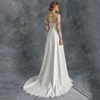 A-Line 3/4 Sleeve Wedding Dresses 2022  Robe De Mariee Custom Made Sheer O-Neck Lace Appliques vestido de nov Chiffon Long Civil 4