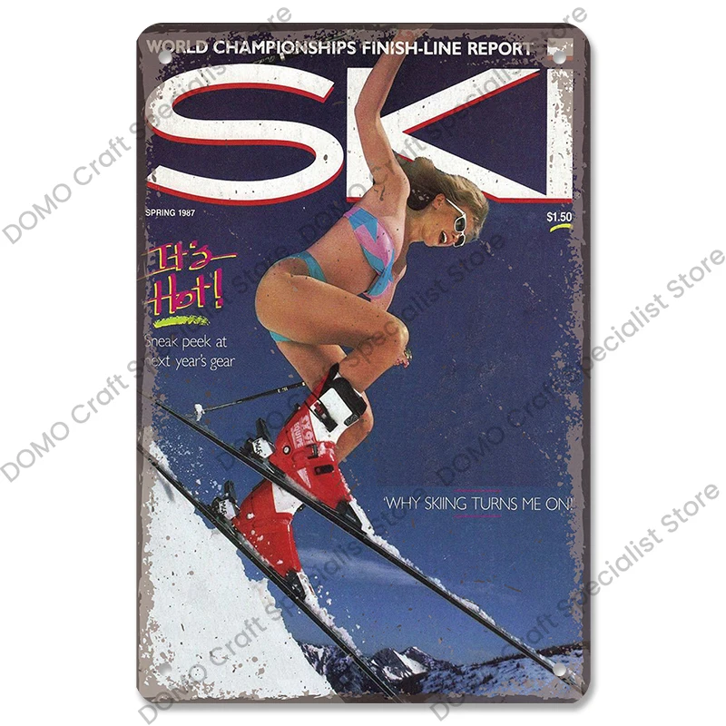 Targa In Metallo Retrò ‘Go Skiing’ – 20x30 Cm – Decorazione Da Parete Per Casa, Bar, Garage – Stile Vintage - 3