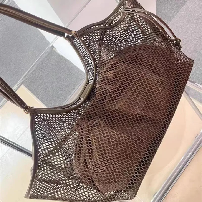 Women Large Capacity Mesh Beach Travel Shoulder Bag Casual Shopper Totes Beach Storage Tote Bag Ladies Handbag Net Bag